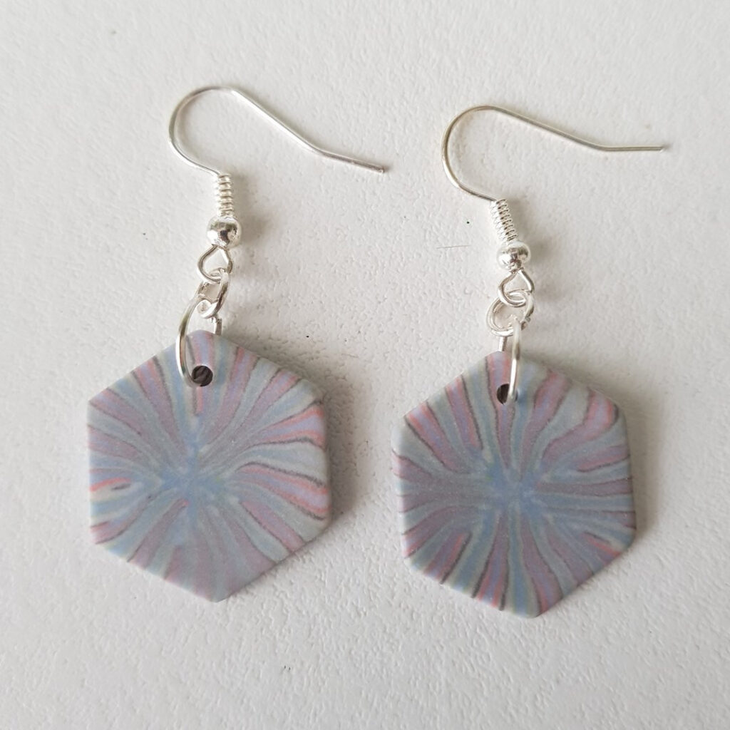 Boucles d'oreilles hexagonales, crochet, Hypnose, Gris