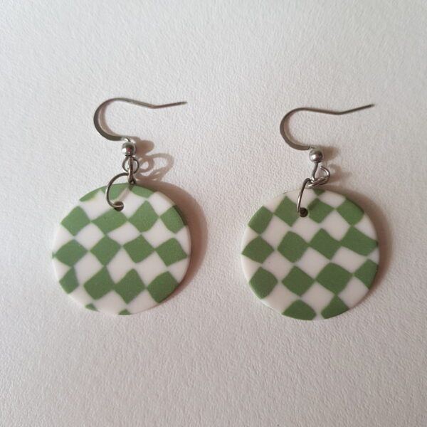 Boucles d'oreilles, Crochet, Ronds, Carreaux, vert chrome