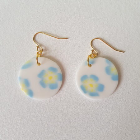 Boucles d'oreilles, Crochet Or, Ronds, Fleurs de prunier, bleu ciel A