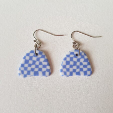 Boucles d'oreilles, Crochet, forme Tagada, Carreaux, bleu