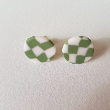 Boucles d'oreilles, Puces, Ronds, Carreaux, vert chrome