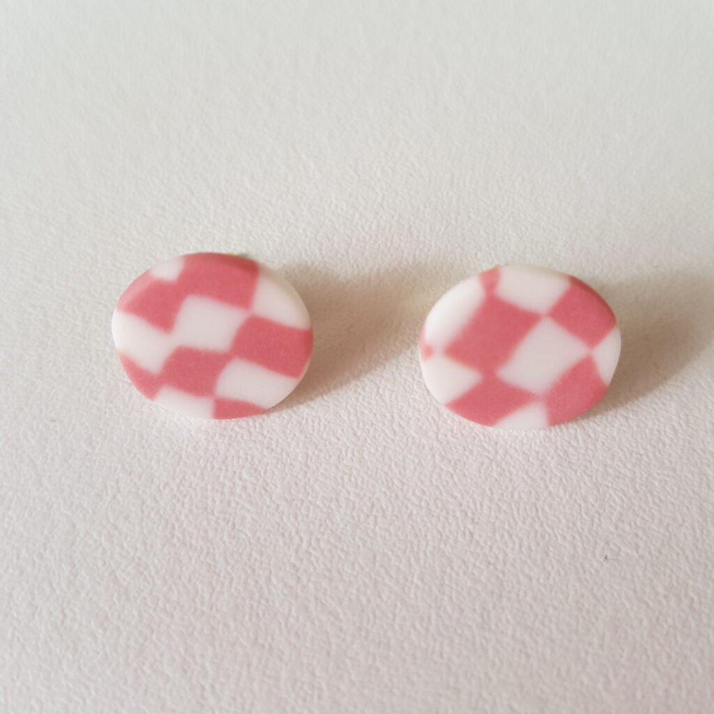 Boucles d'oreilles, Puces, Ronds, Carreaux, rouge