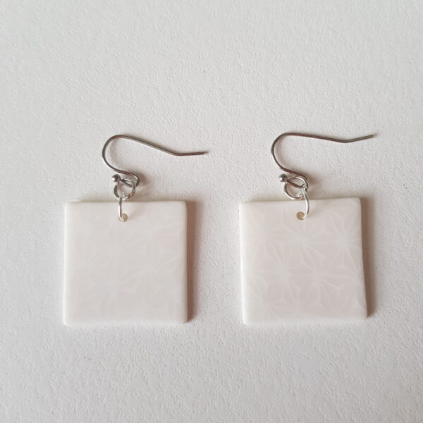 Boucles d'oreilles, Crochet, Carrés, Asanoha, blanc