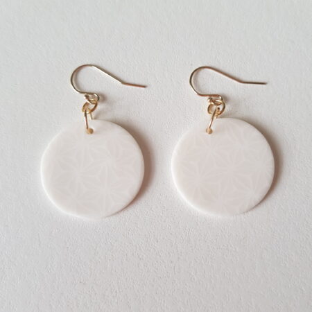 Boucles d'oreilles, Crochet Or, Ronds, Asanoha, blanc