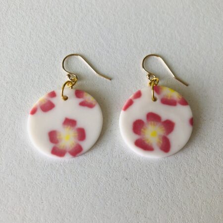 Boucles d'oreilles, Crochet Or rondes, Fleurs de prunier, rose