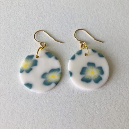 Boucles d'oreilles, Crochet Or rondes, Fleurs de prunier, vert